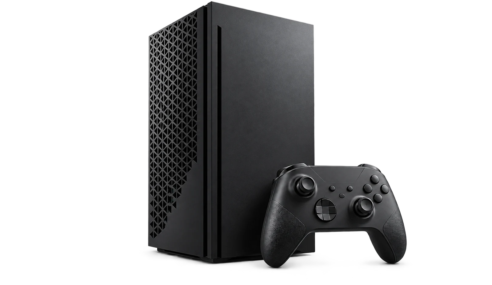 Konsol gaming hitam dengan controller